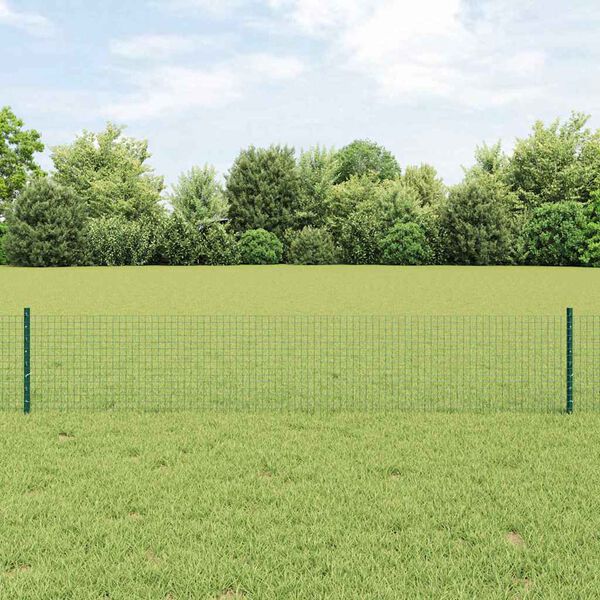 vidaXL Zaun mit Pfosten Gr&uuml;n 0,4 x 100 m Stahl und PVC