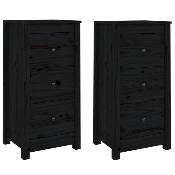 vidaXL Sideboards 2 Stk. Schwarz 40x35x80 cm Massivholz Kiefer
