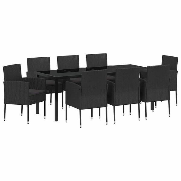 vidaXL Garten Essgruppe mit Kissen 9 pcs Schwarz Poly-Rattan