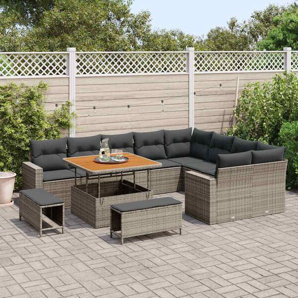 vidaXL Gartensofa-set 12 pcs Grau Poly-Rattan