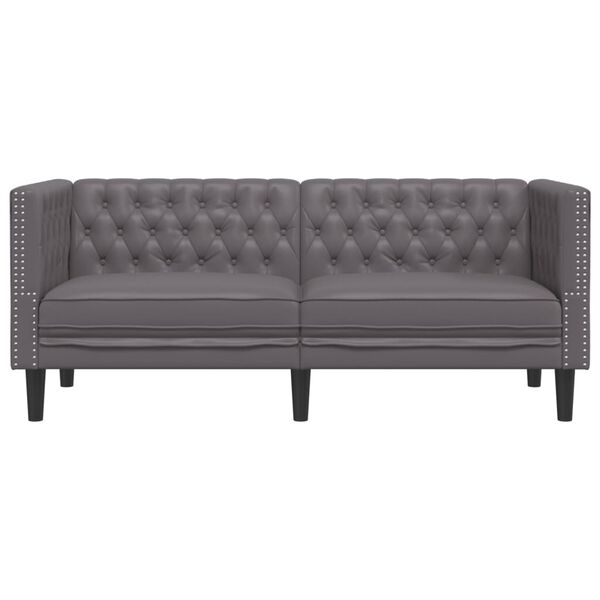 vidaXL Chesterfield-Sofa 2-Sitzer Grau Kunstleder