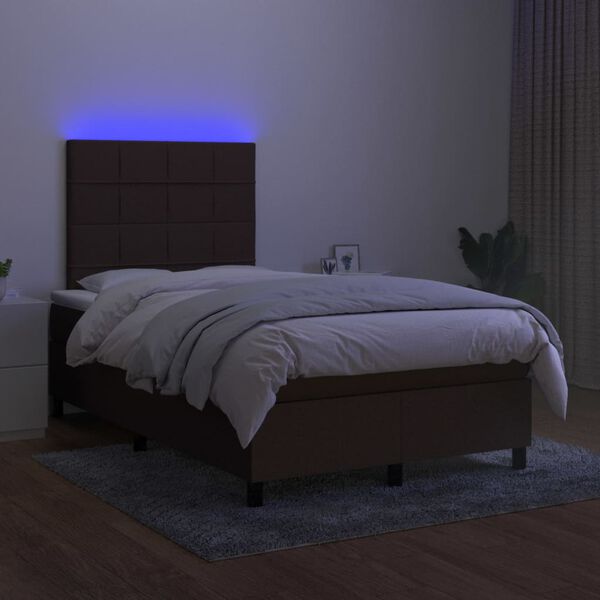 vidaXL Boxspringbett mit Matratze & LED Dunkelbraun 120x190 cm Stoff