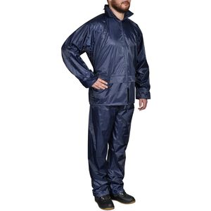 Blaue Regenbekleidung f&uuml;r M&auml;nner 2-teilig mit Kapuze Gr&ouml;&szlig;e L