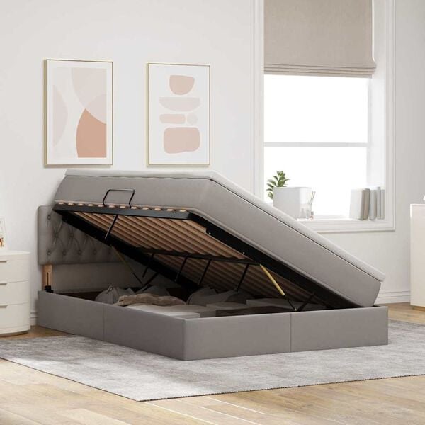 vidaXL Bett mit Stauraum und LED mit Matratze Taupe 140 x 200 cm Stoff