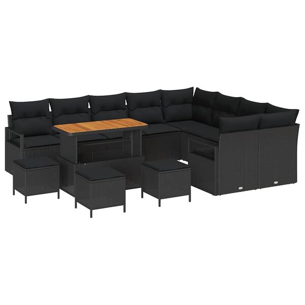 vidaXL Garten-Sofa-Set mit Kissen mit Speicher 13 pcs Schwarz