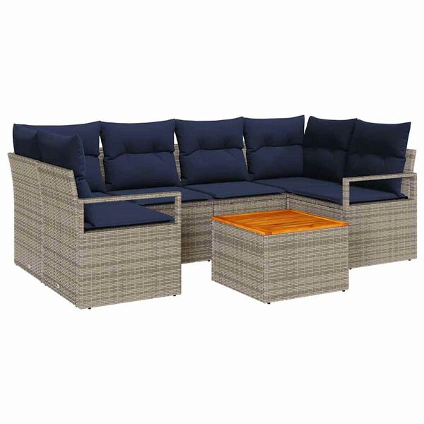 vidaXL Gartensofa-set mit Kissen 7 pcs Grau Poly-Rattan
