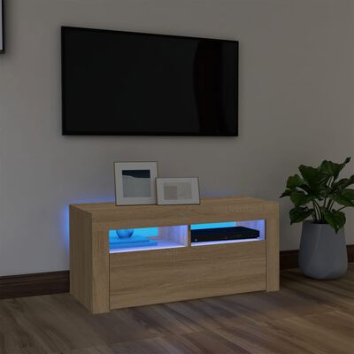 vidaXL TV-Schrank mit LED-Leuchten Sonoma-Eiche 90x35x40 cm