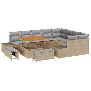vidaXL Gartensofa-set mit Kissen mit Speicher 12 pcs Beige Poly Rattan