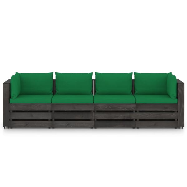 vidaXL 4-Sitzer Outdoor-Sofa mit Kissen Grau Impr&auml;gniertes Holz