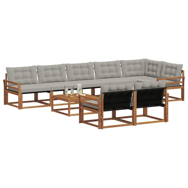 vidaXL Outdoor-Sofagarnitur mit Kissen 9 pcs Nat&uuml;rlich und Hellgrau