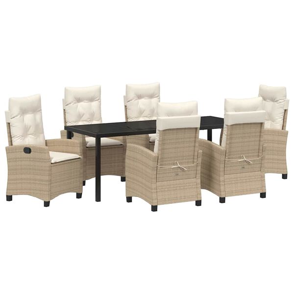 vidaXL Garten Essgruppe mit Kissen 7 pcs Beige Poly-Rattan