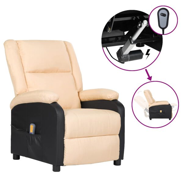 vidaXL Massagesessel Elektrisch Creme Kunstleder & Stoff