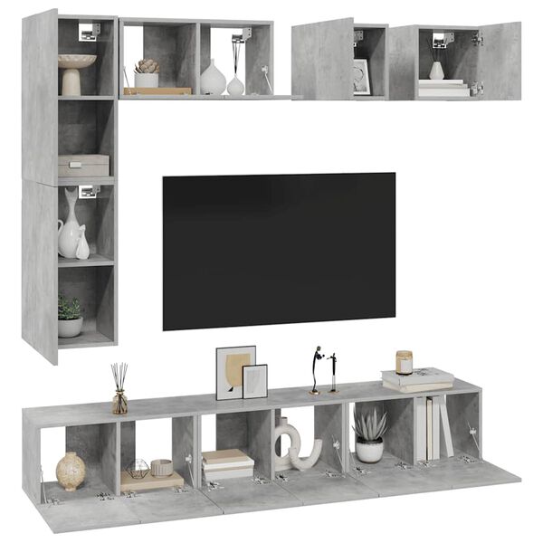 vidaXL 8-tlg. TV-Schrank-Set Betongrau Holzwerkstoff