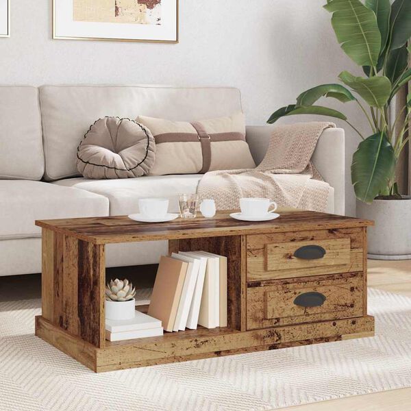 vidaXL Couchtisch mit Schubladen Altholz 90 x 50 x 35 cm Holzwerkstoff