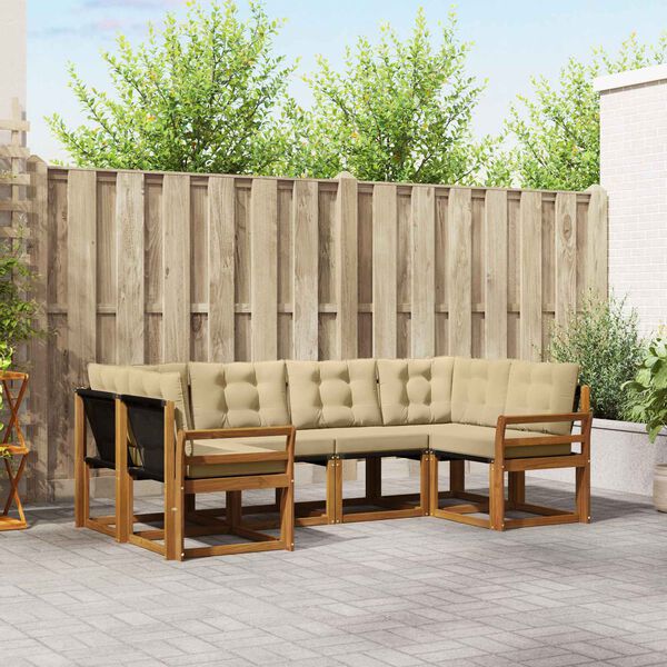 vidaXL Outdoor-Sofagarnitur mit Kissen 6 pcs Natur und Beige