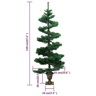 vidaXL Spiral-Weihnachtsbaum mit Topf und LEDs Grün 120 cm PVC