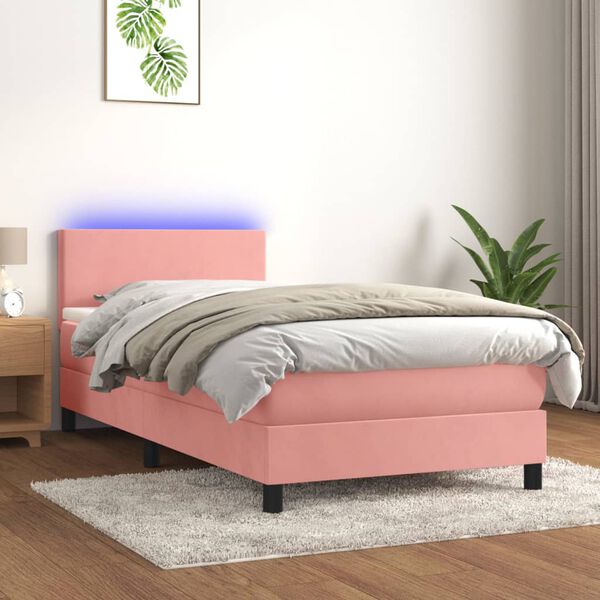 vidaXL Boxspringbett mit Matratze & LED Rosa 100x200 cm Samt