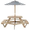 vidaXL Picknicktisch f&uuml;r 6 Kinder mit Sonnenschirm Sechseckig Tanne