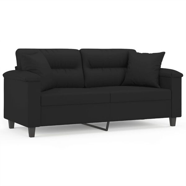 vidaXL 2-Sitzer-Sofa mit Kissen Schwarz 140 cm Mikrofasergewebe