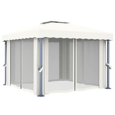 vidaXL Pavillon mit Vorhängen & LED-Lichterkette 3x3 m Cremeweiß