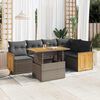 vidaXL 6-tlg. Garten-Sofagarnitur mit Kissen Grau Poly Rattan Akazie
