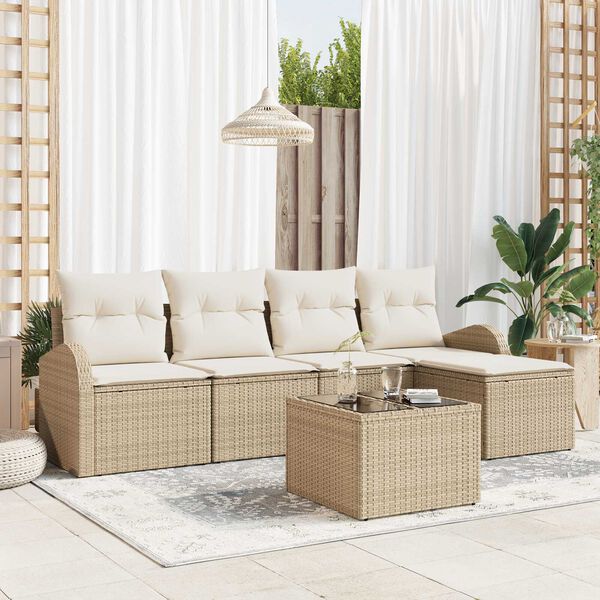 vidaXL Sofa Set mit Kissen 6 pcs Beige und Wei&szlig; Poly-Rattan