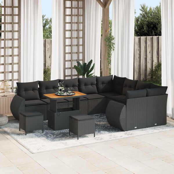 vidaXL Garten-Sofa-Set mit Kissen mit Speicher 12 pcs Schwarz