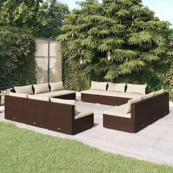 vidaXL 12-tlg. Garten-Lounge-Set mit Kissen Poly Rattan Braun