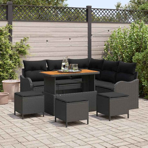 vidaXL Gartensofa-set mit Kissen 9 pcs Schwarz Poly-Rattan
