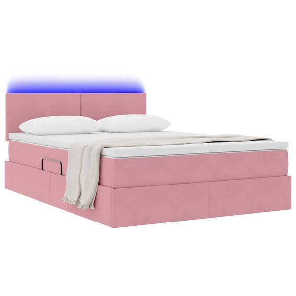 vidaXL Bett mit Stauraum und LED mit Matratze Rosa 140 x 200 cm Samt