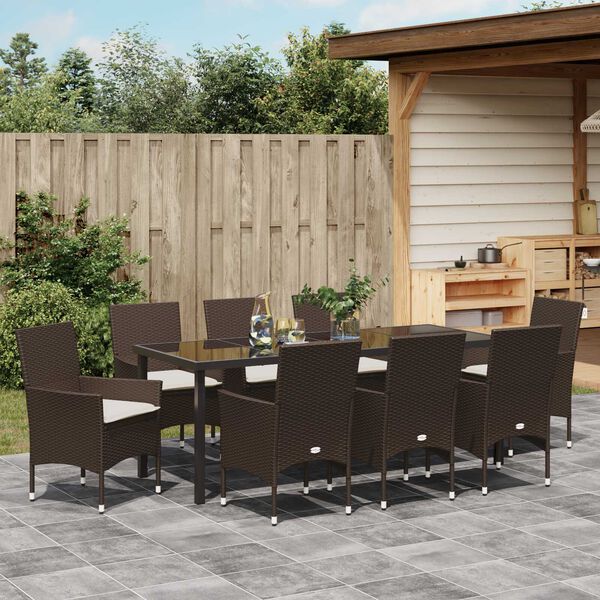 vidaXL Garten Essgruppe mit Kissen 9 pcs Braun Poly-Rattan