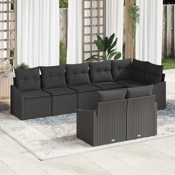 vidaXL Gartensofa-set mit Kissen 8 pcs Schwarz Poly-Rattan