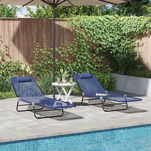 vidaXL Klappbare Sonnenliege 2 pcs Marineblau 182 x 55 x 85,5 cm