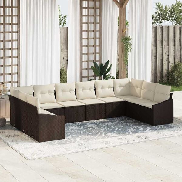 vidaXL Gartensofa-set mit Speicher 10 pcs Braun und Creme Poly-Rattan