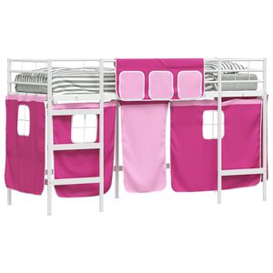 vidaXL Etagenbett f&uuml;r Kinder mit Vorh&auml;ngen Wei&szlig; und Rosa 75 x 190 cm