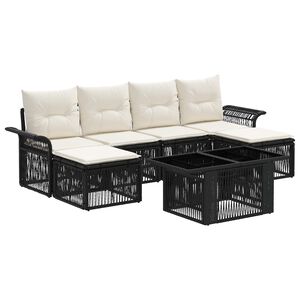 vidaXL Gartensofa-set 7 stk. Schwarz und Cremewei&szlig; Poly-Rattan