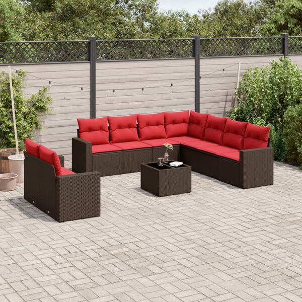 vidaXL 10-tlg. Garten-Sofagarnitur mit Kissen Braun Poly Rattan