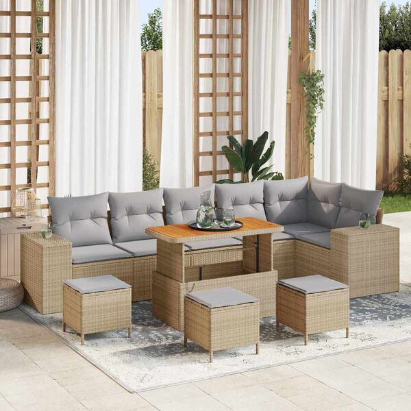 vidaXL Gartensofa-set mit Kissen 10 pcs Beige und Hellgrau Poly-Rattan