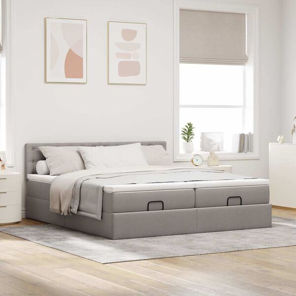 vidaXL Ottoman-Bett mit Matratzen & LEDs Taupe 200x200 cm Stoff