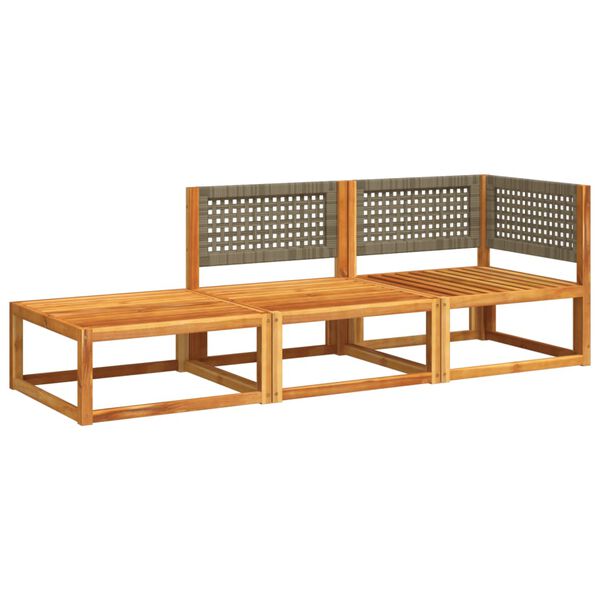 vidaXL 3-tlg. Gartensofa-Set mit Kissen Holz Akazie & Rattan
