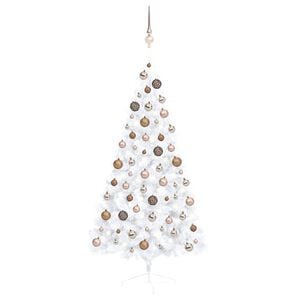 vidaXL K&uuml;nstlicher Halb-Weihnachtsbaum Beleuchtung Kugeln Wei&szlig; 150 cm
