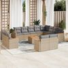 vidaXL 13-tlg. Garten-Sofagarnitur mit Kissen Beige Poly Rattan