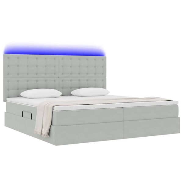 vidaXL Bett mit Stauraum und LED mit LED Hellgrau 200 x 200 cm Samt