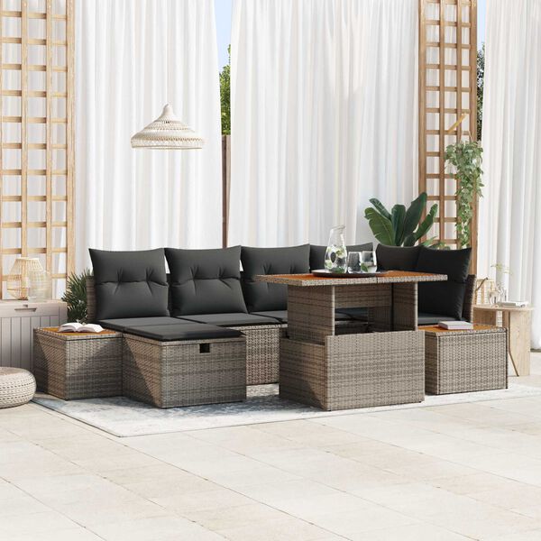 vidaXL Garten-Sofa-Set 7 pcs Grau Poly-Rattan