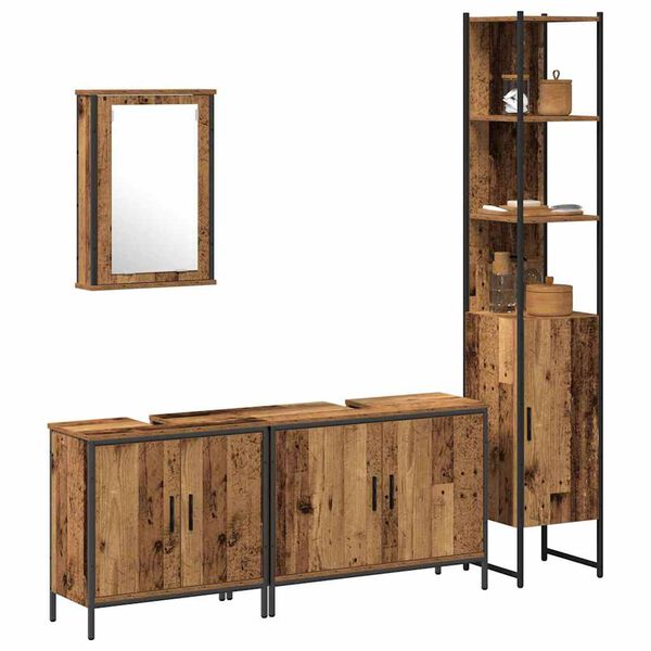 vidaXL Badezimmerm&ouml;bel-Set mit Regal mit T&uuml;r 4 pcs Braun Holzwerkstoff