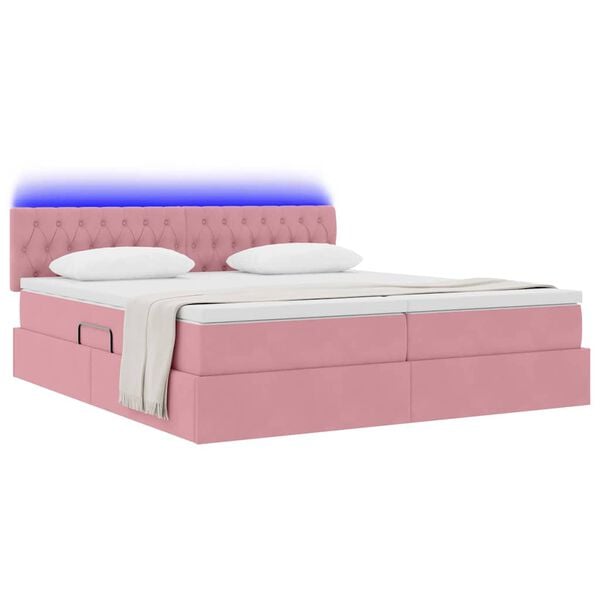 vidaXL Bett mit LED-Lichtleisten mit Kopfteil Rosa 180 x 200 cm Samt
