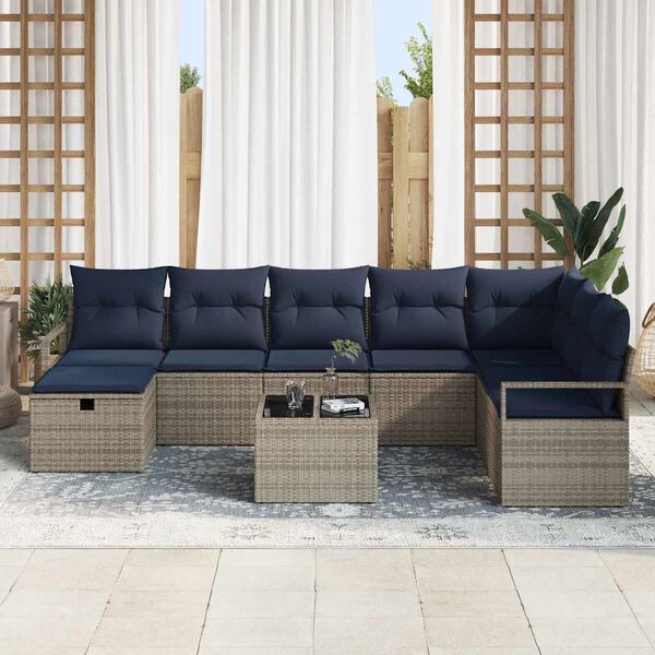 vidaXL Sofa Set mit Kissen mit Speicher Grau Poly-Rattan