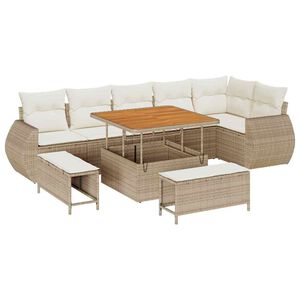 vidaXL Garten-Sofa-Set mit Kissen mit Speicher 9 pcs Beige und Creme