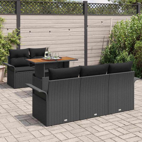 vidaXL Gartensofa-set mit Kissen 6 pcs Schwarz Poly-Rattan