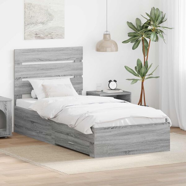 vidaXL Bettrahmen Graue Sonoma und Silber 75 x 190 cm Holzwerkstoff
